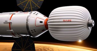 A rendering of the space vehicle headed to Mars