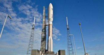 The MUOS spacecraft is attached to the Atlas V delivery system