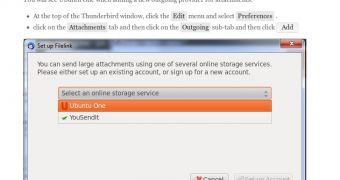 Ubuntu One added to Filelink in Mozilla Thunderbird 15.0