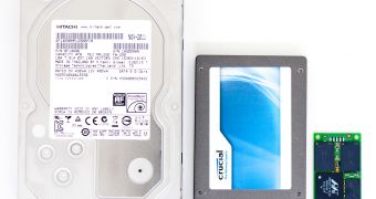 3.5" HDD next to a standard 2.5" SSD and a standard mSATA SSD
