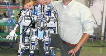 Diego-San has been made after a 1-year-old child, by the Machine Perception Laboratory at the University of California, San Diego and Japanese robotics firm Kokoro Co., Ltd.