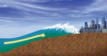 Tsunami waves become apparent only when reaching shallow coastal waters