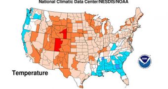 Temperature variations recorded throughout the 2012 summer, in the continental US