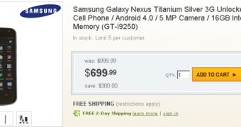 Unlocked Samsung Galaxy Nexus price tag