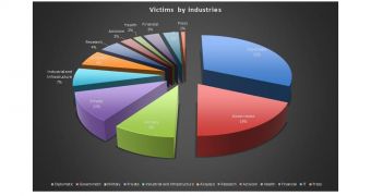 NetTraveler victim percentage, broken per industry