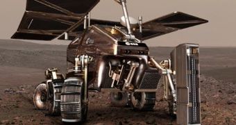 Artistic impression of the ExoMars rover drilling into Mars' crust
