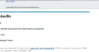 LinkedIn password reset notification