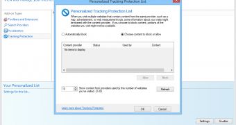 IE10's DNT can be disabled from the "Settings" screen