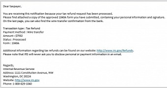 Phishing email with tax refund lure