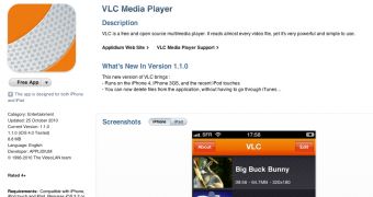 VLC still available on Apple's App Store (screenshot)