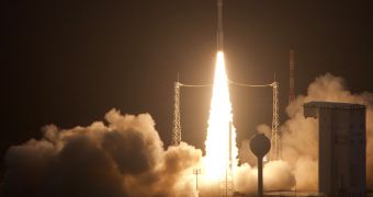 First Vega rocket - dubbed VV01 - launches successfully from the Kourou Spaceport, on February 13, 2012