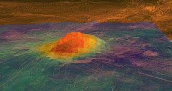 New Venus Express data show what could be volcanic activity on and around a peak on Venus