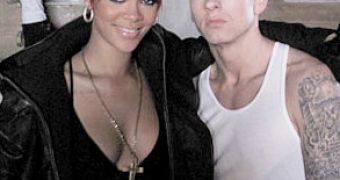 Eminem and Rihanna on the set of the video for their latest hit single, “Love the Way You Lie”
