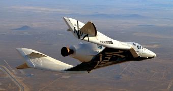 SpaceShipTwo in its first flight complete with rocket engine