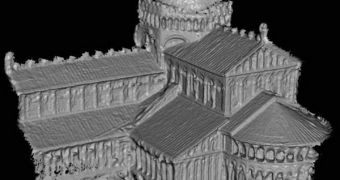 This rendering of a 3D model of the Duomo in Pisa was reconstructed from 56 photographs downloaded from Flickr