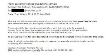 Vodafone Australia Warns Customers of Malicious “Tax Refund” Emails