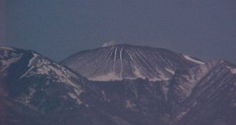 A picture of Mount Asama taken in 2002, when the volcano was surrounded by mist