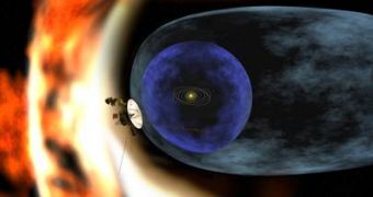 Artistic impression showing Voyager 2 during its study of the heliosphere