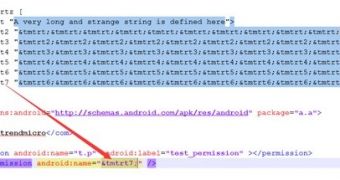 AndroidManifest containing a large string reference in DTD
