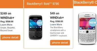 Galaxy Nexus, BlackBerry Bold 9790 and white BlackBerry Curve 9360