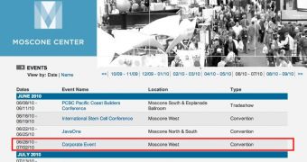 Moscone Center summer schedule (Corporate Event highlighted)
