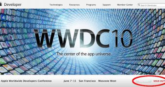 WWDC 2010 banner (sold out sign highlighted)