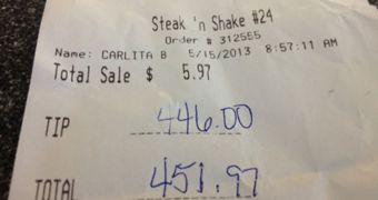 Waitress Gets $446 (€342) Tip, 70 Times Value of Order
