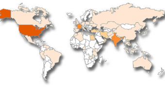 Geographical distribution of Waledac.D malware
