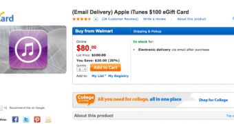 Walmart selling iTunes Gift Cards (screenshot)