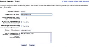 The form published by YouTube