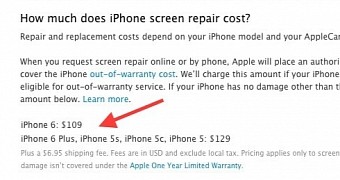 iPhone Support site: replacement costs highlighted