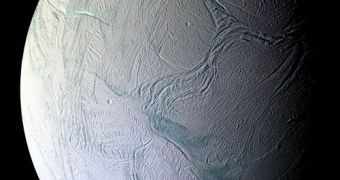Mosaic Cassini image of Enceladus, captured in 2008