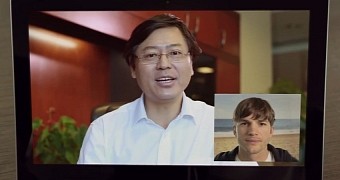 Kutcher talking to Lenovo's CEO in the clip