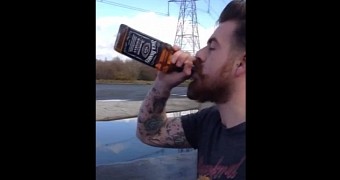 Video shows man drinking an entire bottle of whiskey in just a few seconds
