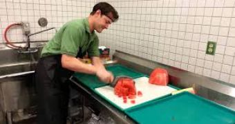 Man chops watermelon in seconds