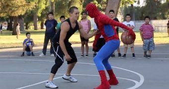 Spider-man is a hit on the basketball field