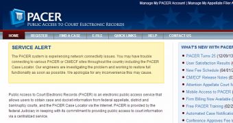 PACER website displays warning during DDOS attacks