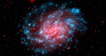 This is the spiral galaxy NGC 300, which contains a weird binary system made up of a black hole and a dying star