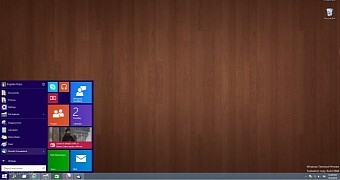 Windows 10 Technical Preview desktop with Start menu