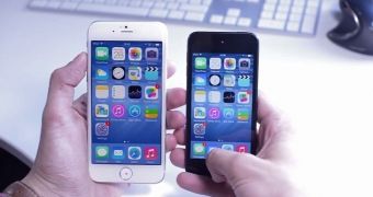 iOS 8 on iPhone 6 (left) compared to iOS 8 on current-gen hardware