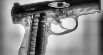 X-ray of a semi-automatic pistol at a security check