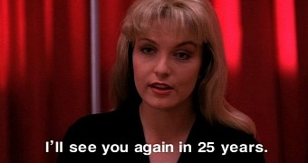 The character of Laura Palmer promising Agent Cooper they will be reunited in the future – in 2016, when the revival airs on Showtime
