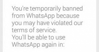 WhatsApp temporarily banned message