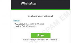 Fake WhatsApp email designed to distribute mobile malware