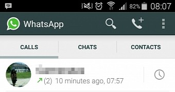 WhatsApp Messenger "Calls" tab