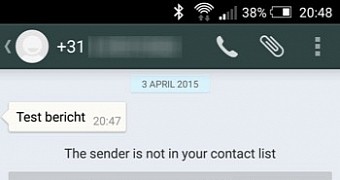 WhatsApp for Android allowing to send to spam an unknown contact