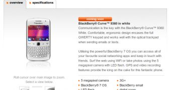 White BlackBerry Curve 9360 at Orange UK