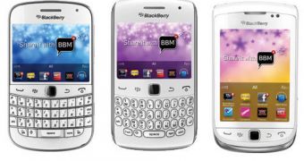 Three white BlackBerry handsets available for pre-order in the UK