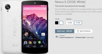 Nexus 5 32GB returns to stock in White