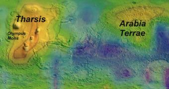 Image showing methane concentrations on a region of Mars during autumn months